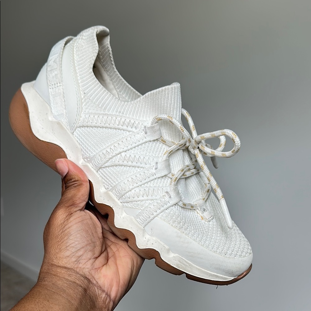 Madewell White and Brown Sneakers with Knit Upper